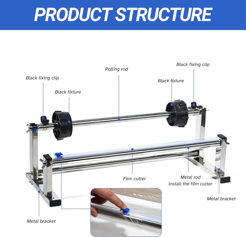 KZU Plastic Wrap Dispenser with Cutter, 4.0-17 inch Stretch Wrap Dispenser, Manual Stretch Film Dispenser, Stainless Steel Plastic Wrap Dispener, Predrilled Holes for Table Wall Floor Mount - Image 2